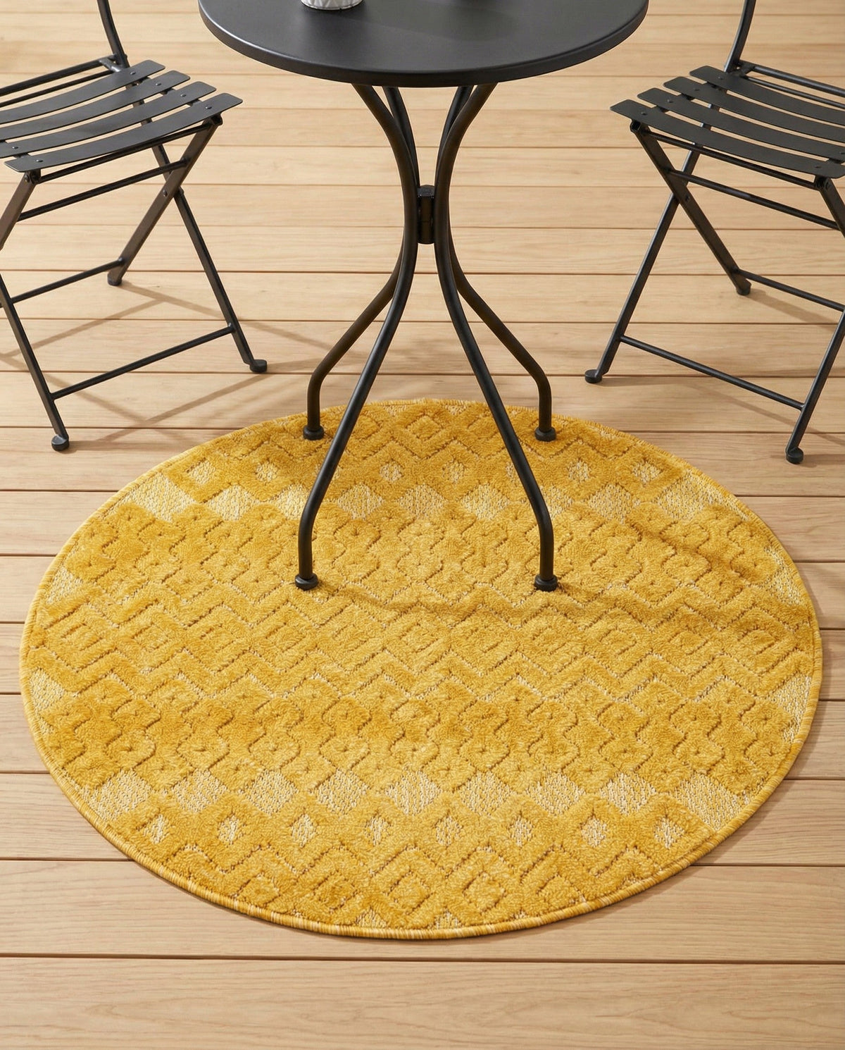 Garden Lattice Charm Collection Area Rug -  Pergola (Yellow) Round Yellow  lifestyle 53