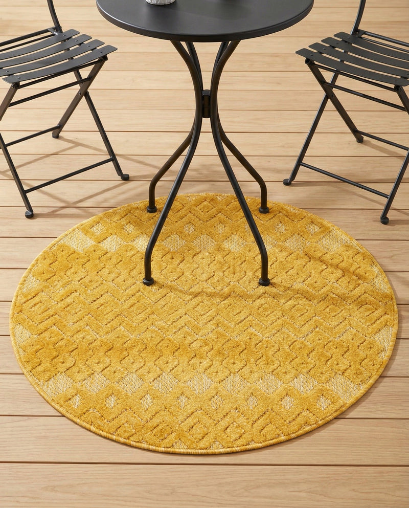 Garden Lattice Charm Collection Area Rug -  Pergola (Yellow) Round Yellow  lifestyle 53