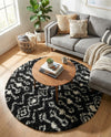 Berber Lattice Shag Collection Area Rug - Atlas (Black and White) Round Black and White  lifestyle 32