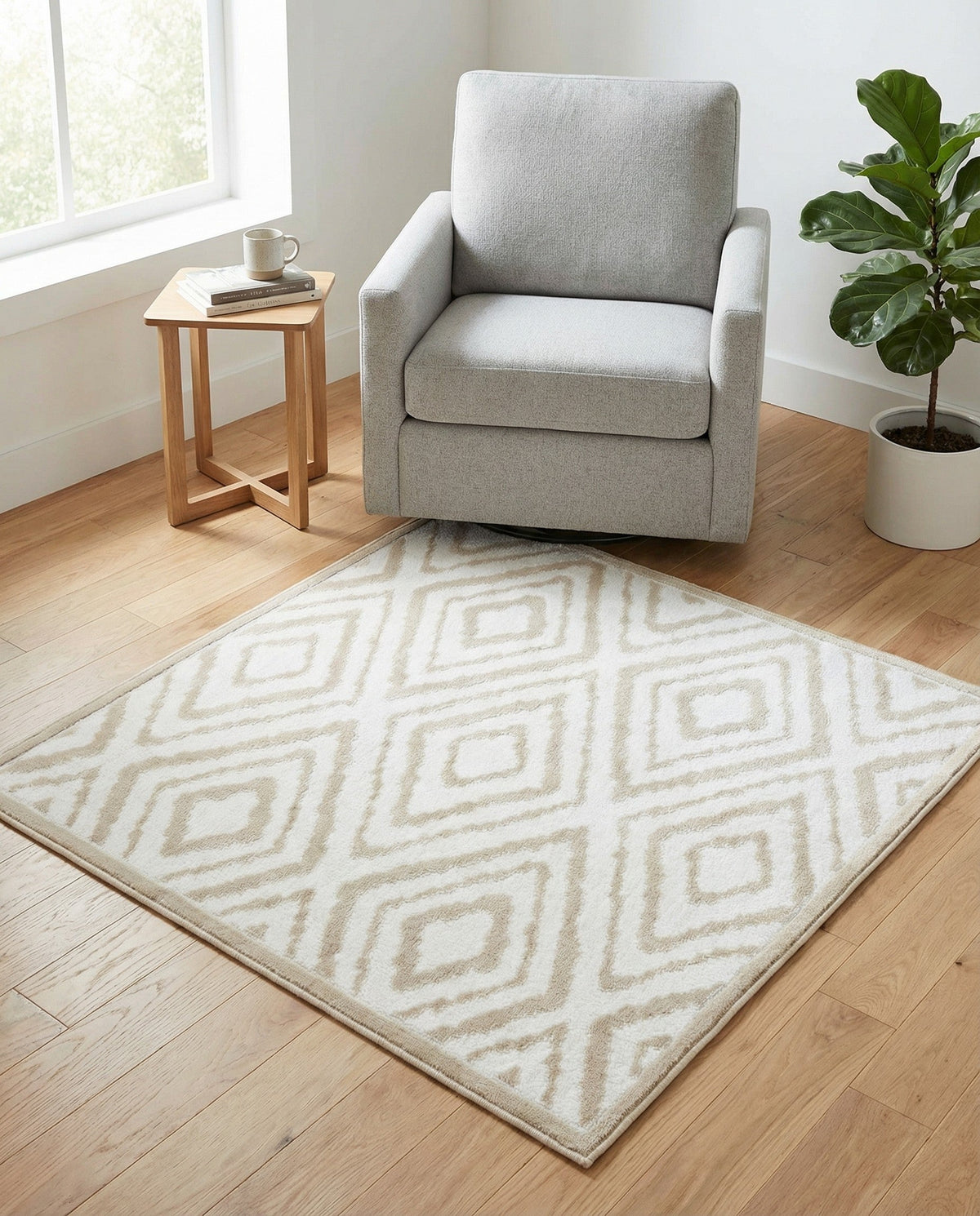 Sanctuary Retreat Collection Area Rug -  Oasis Square Snow White  lifestyle 119