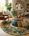 Riviera Elegance Collection Area Rug -  Menton (Navy Blue) Round Navy Blue  lifestyle 56