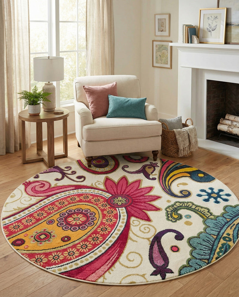 Marrakesh Elegance Collection Area Rug -  Beni Round Cream  lifestyle 66