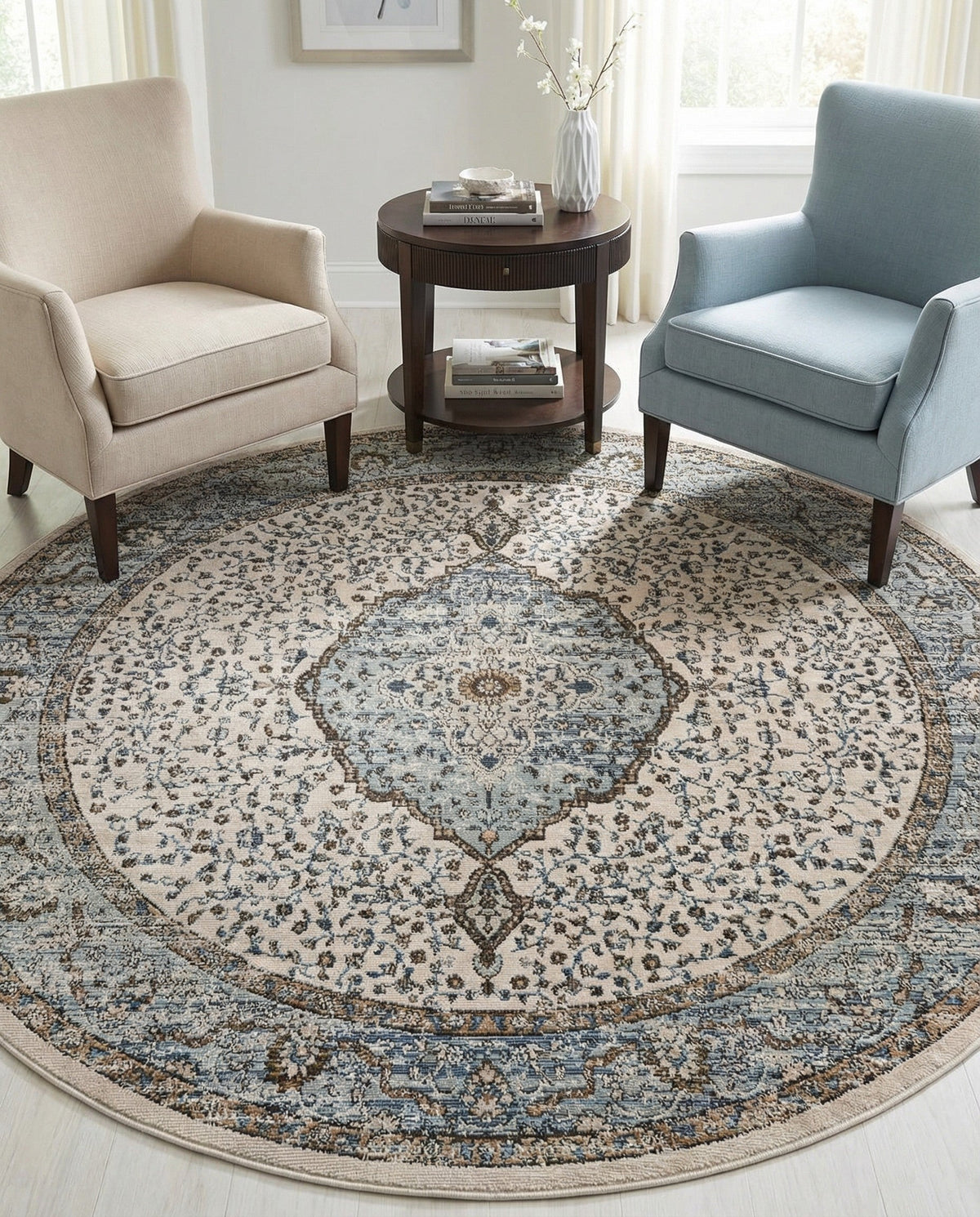 Mykonos Manor Collection Area Rug - Delos Round Blue  lifestyle 76