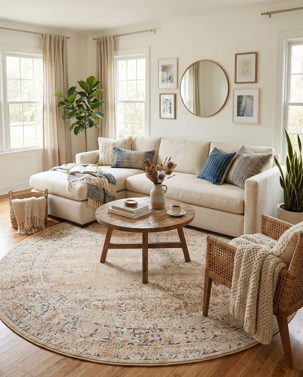 Coastal Manor Collection Area Rug -  Marina Round Beige  lifestyle 127