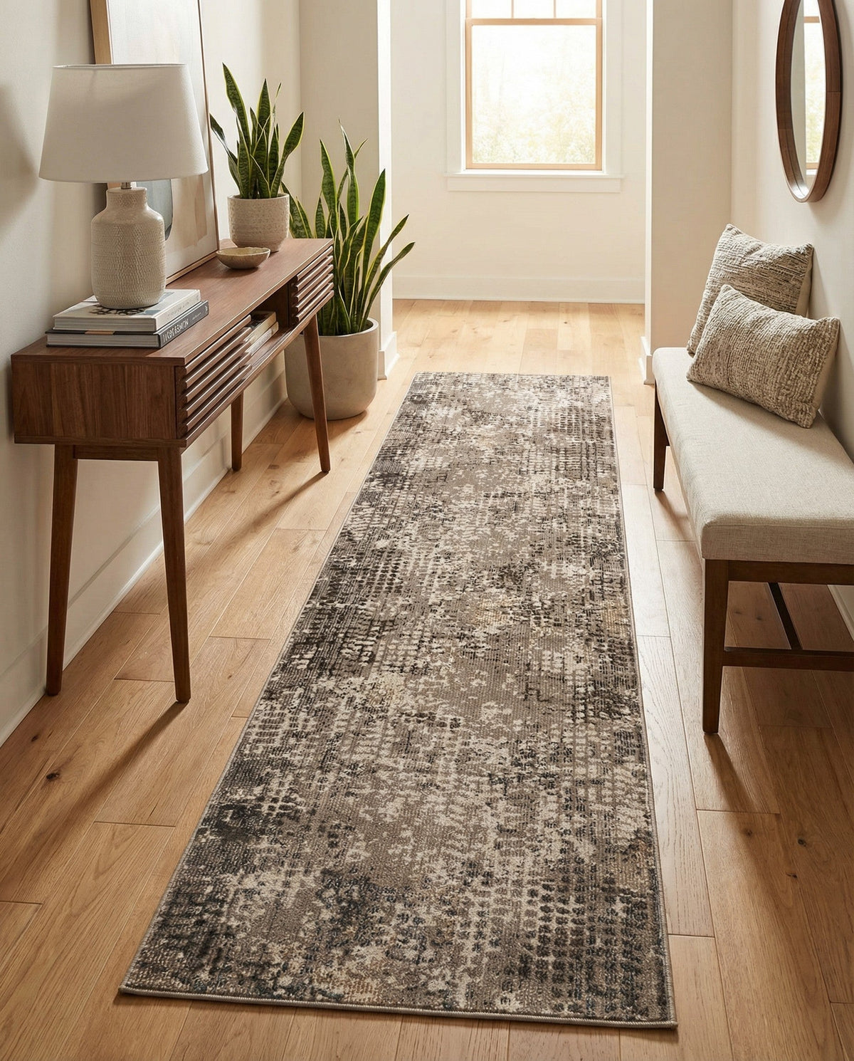Chromatic Oasis Collection Area Rug -  Tropic Runner Gray  lifestyle 85