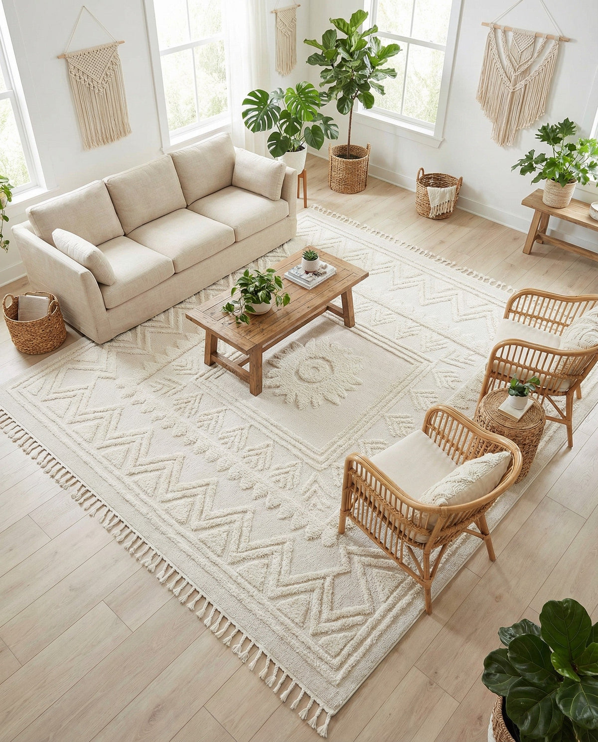 Sahara Chic Collection Area Rug -  Tangier Square Ivory  lifestyle 142