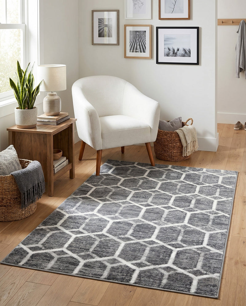 Garden Maze Retreat Collection Area Rug - Hedgegrove Rectangle Grey  lifestyle 34