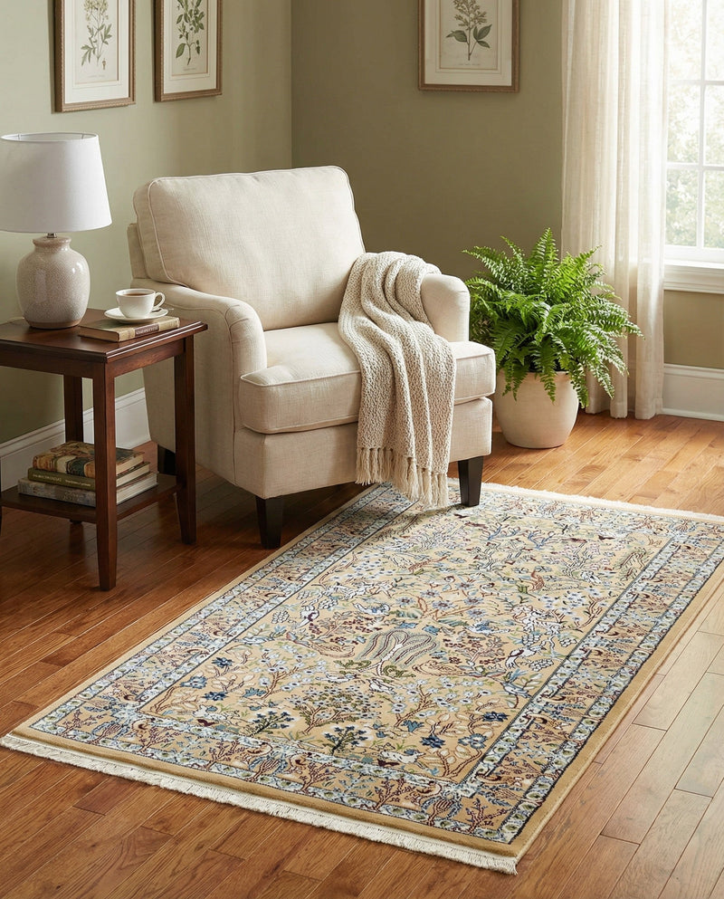 Persian Elegance Collection Area Rug -  Kerman (Beige) Rectangle Beige  lifestyle 9