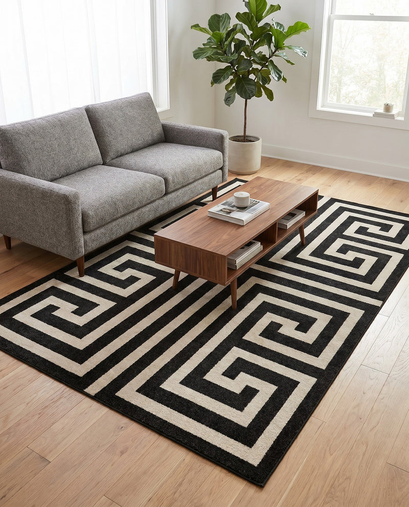 Aegean Labyrinth Collection Area Rug -  Mykonos Rectangle Black  lifestyle 38