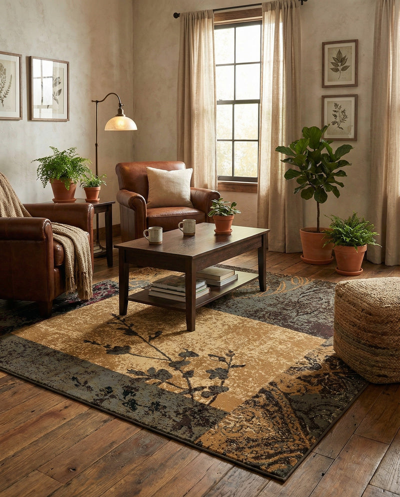 Bistro Lounge Collection Area Rug -  Lungo Square Beige  lifestyle 80