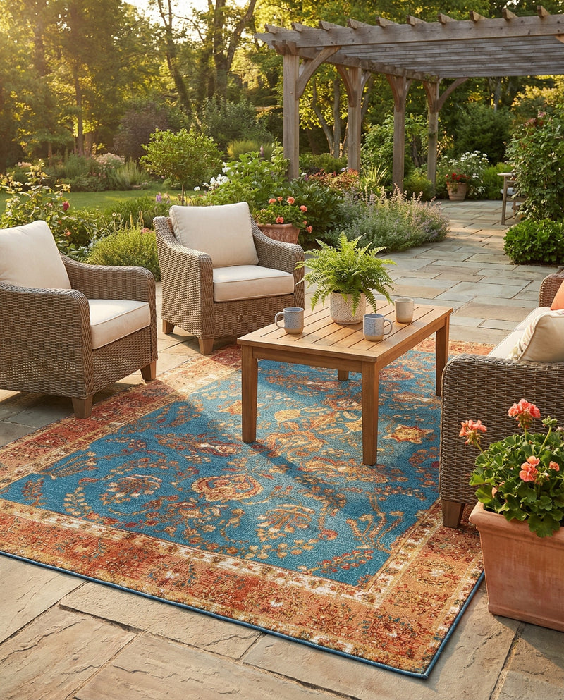 Patio Heritage Collection Area Rug -  Pavilion Rectangle Navy Blue  lifestyle 16