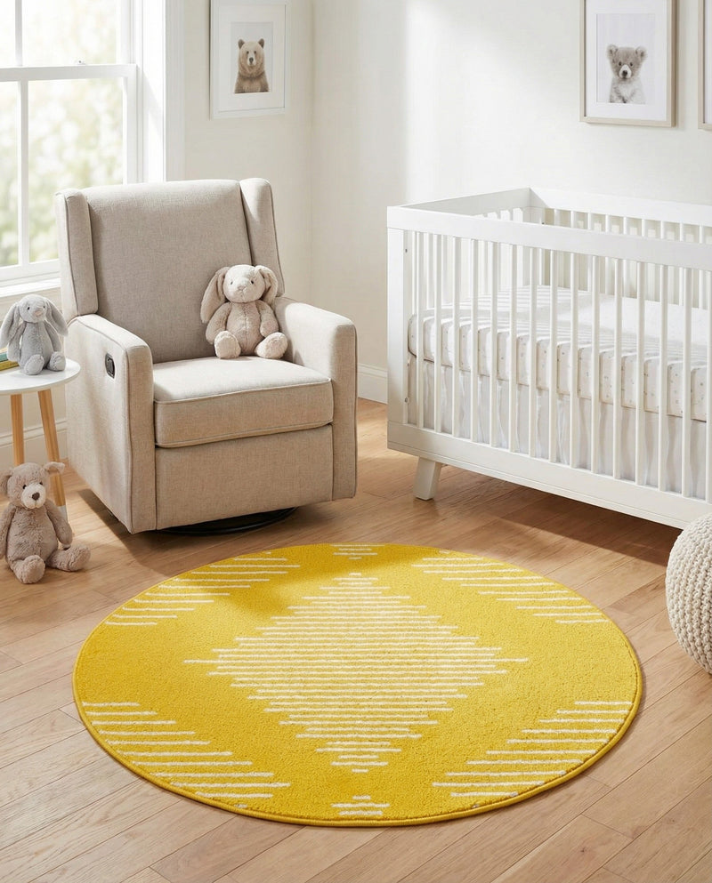 Seychelles Stripes Collection Area Rug - Mahe (Yellow) Round Yellow  lifestyle 26