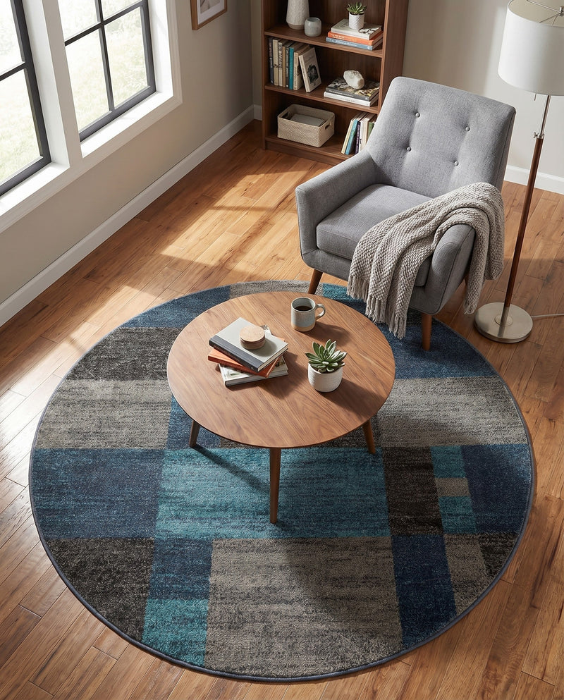 Autumn Meadow Collection Area Rug -  Sycamoreside (Blue Gray) Round Blue Gray  lifestyle 58