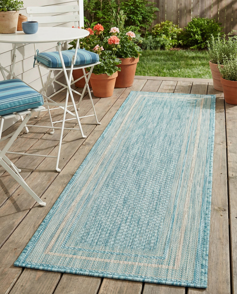 Terrace Fringe Collection Area Rug - Veranda (Aquamarine) Runner Aquamarine  lifestyle 70