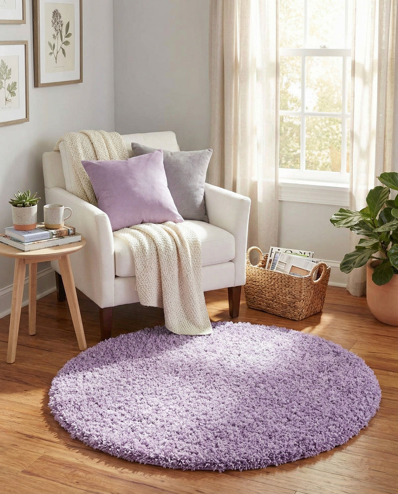 Plush Oasis Collection Area Rug - Serenity (Lilac) Round Lilac  lifestyle 51