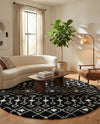 Berber Lattice Shag Collection Area Rug - Atlas (Black and White) Round Black and White  lifestyle 33