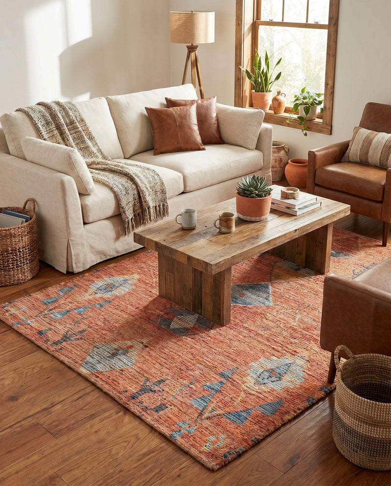 Savannah Threads Collection Area Rug -  Namib Rectangle Rust Red  lifestyle 6