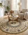 Persian Elegance Collection Area Rug -  Hamedan (Green) Round Green  lifestyle 36