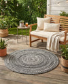 Sustainable Strands Indoor-Outdoor Oasis Collection Area Rug -  Sandbar (Black and White) Round Black and White  lifestyle 64