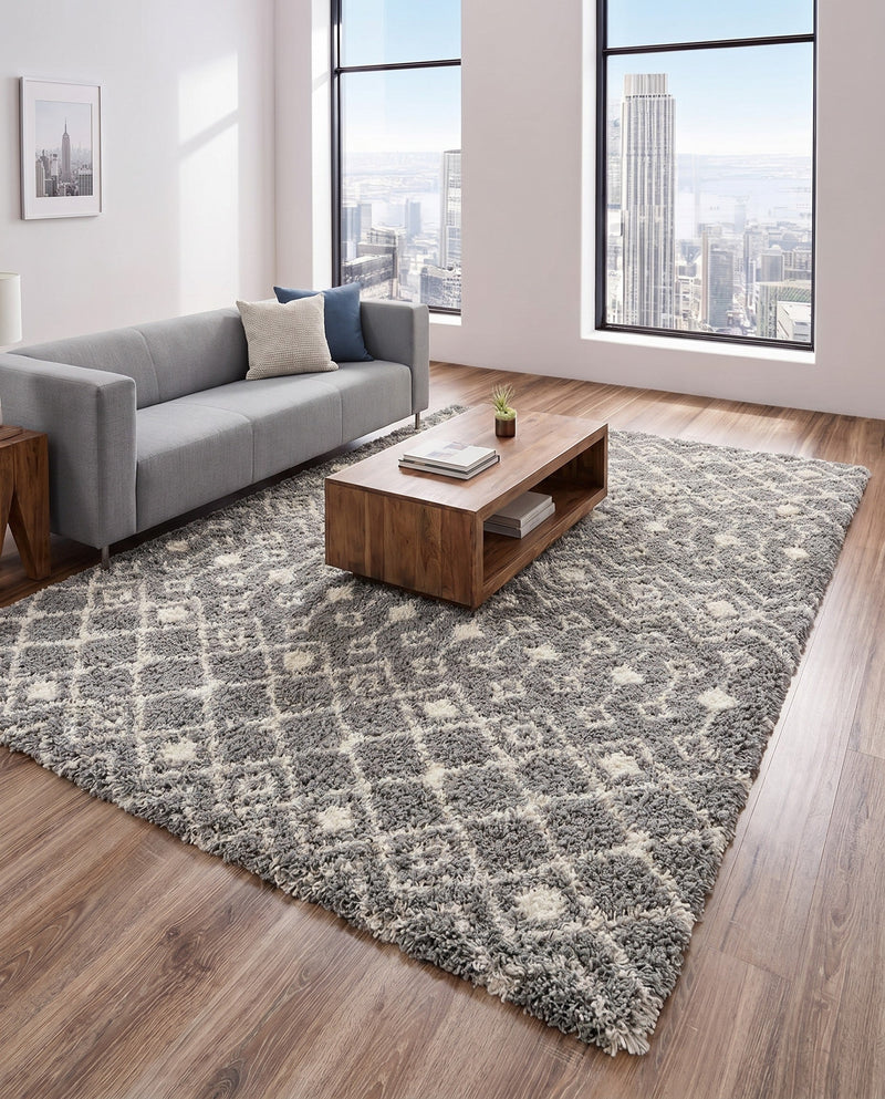 Berber Lattice Shag Collection Area Rug - Atlas (Gray) Rectangle Gray  lifestyle 10