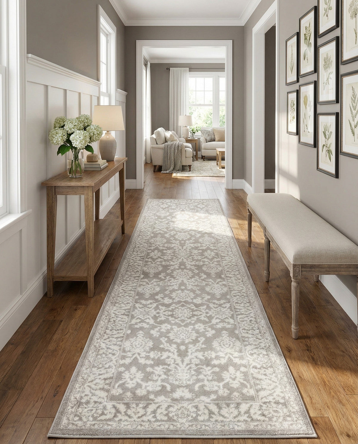 Savannah Elegance Collection Area Rug - Augusta (Light Gray) Runner Light Gray  lifestyle 100