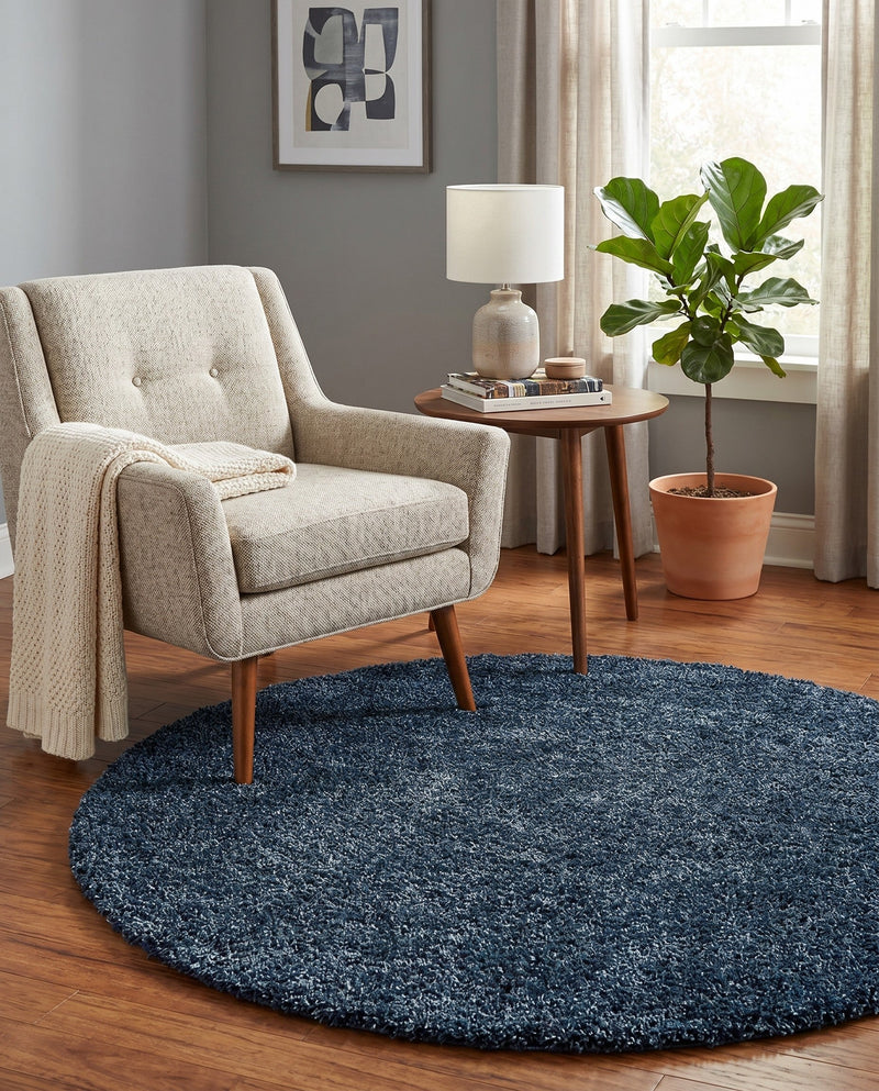 Alpine Plush Collection Area Rug -  Cortina (Marine Blue) Round Marine Blue  lifestyle 39