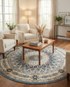 Persian Elegance Collection Area Rug -  Hamedan (Blue) Round Blue  lifestyle 94