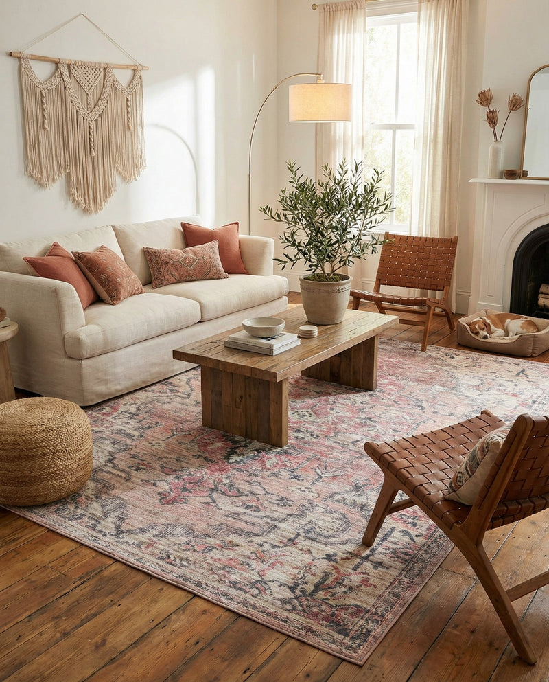 Vintage Memories Collection Area Rug - Echoes Rectangle Beige pink  lifestyle 14