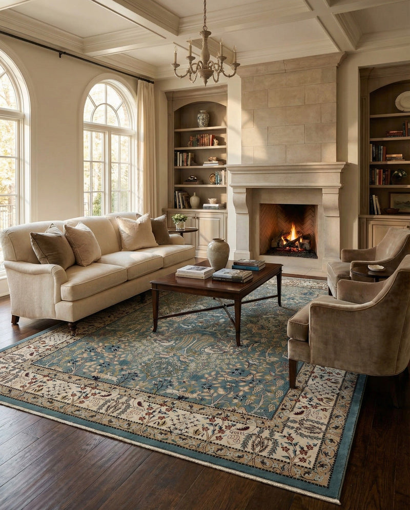 Persian Elegance Collection Area Rug -  Kerman (Blue) Rectangle Blue  lifestyle 6