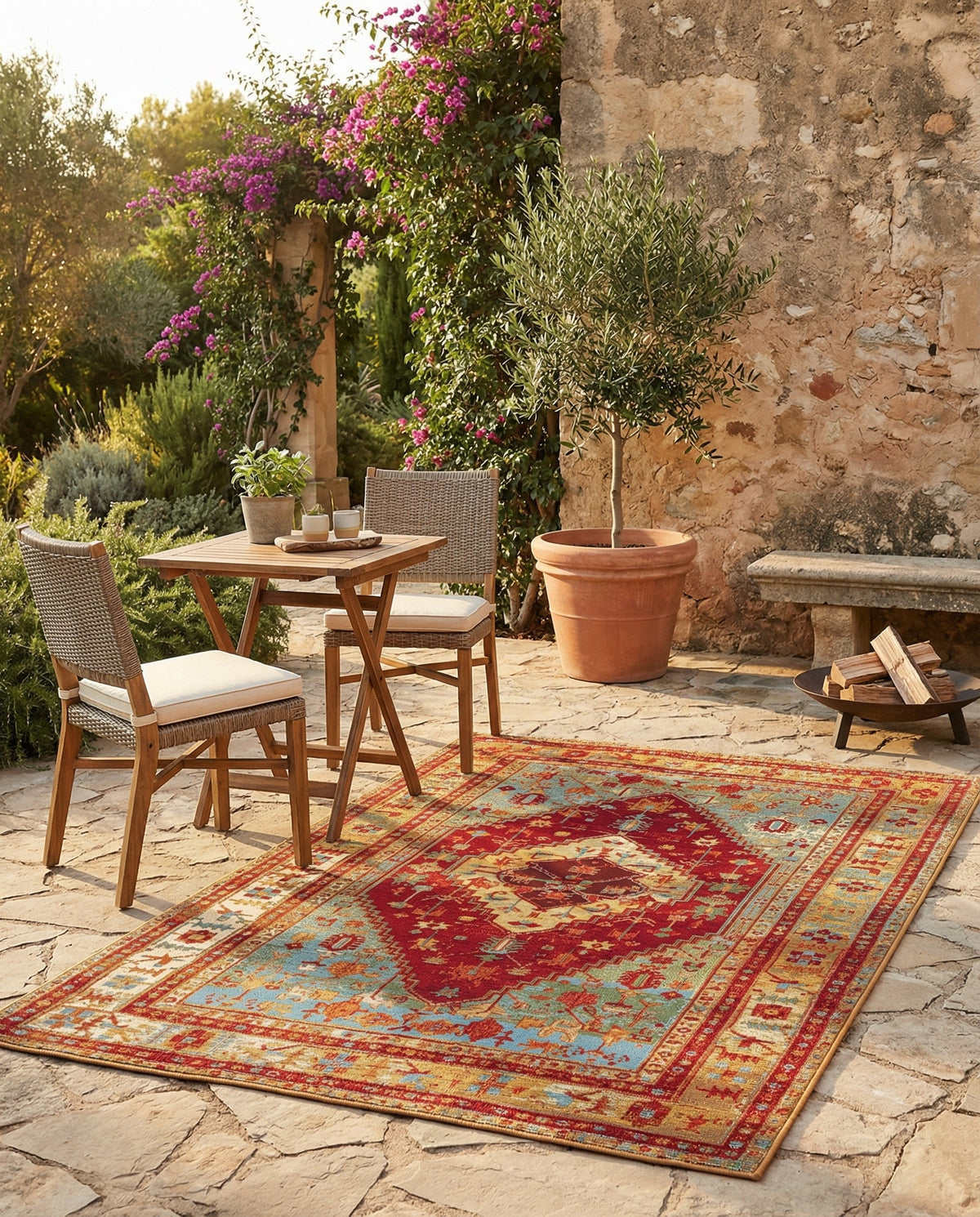 Patio Heritage Collection Area Rug -  Arbor Rectangle Red Green Blue  lifestyle 10