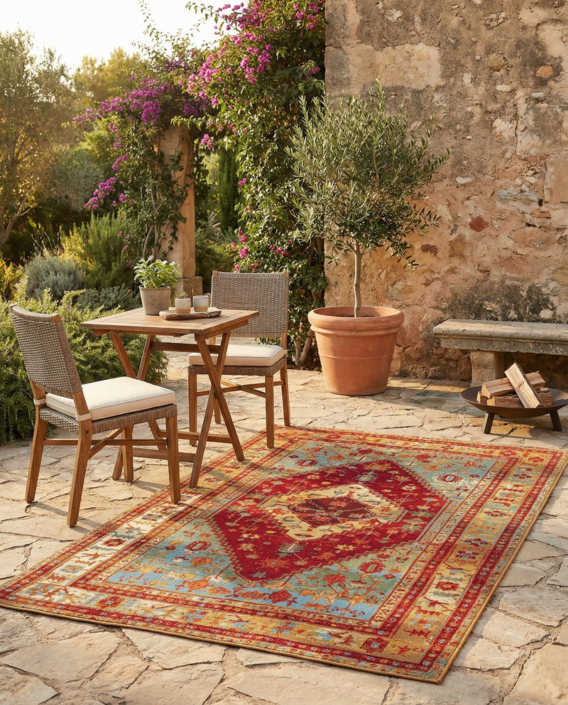 Patio Heritage Collection Area Rug -  Arbor Rectangle Red Green Blue  lifestyle 10