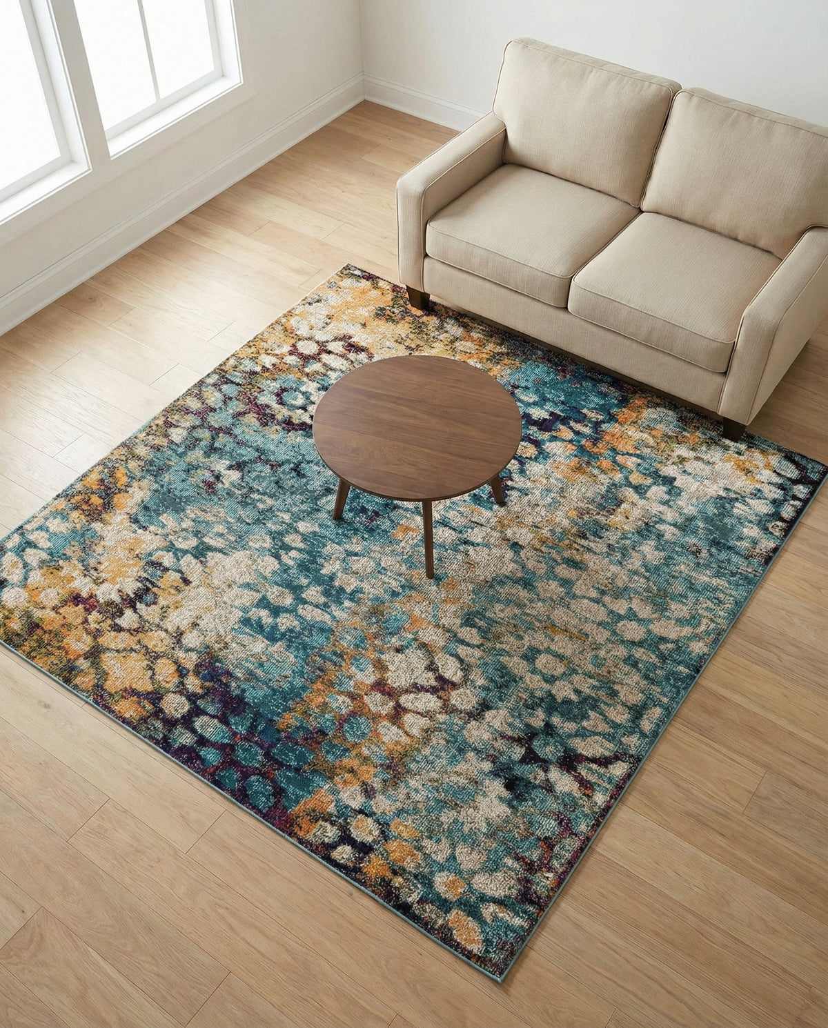 Venetian Tapestry Collection Area Rug - Murano Square Blue  lifestyle 163