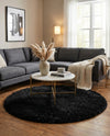Eternal Plush Oasis Collection Area Rug -  Tranquility (Onyx Black) Round Onyx Black  lifestyle 28
