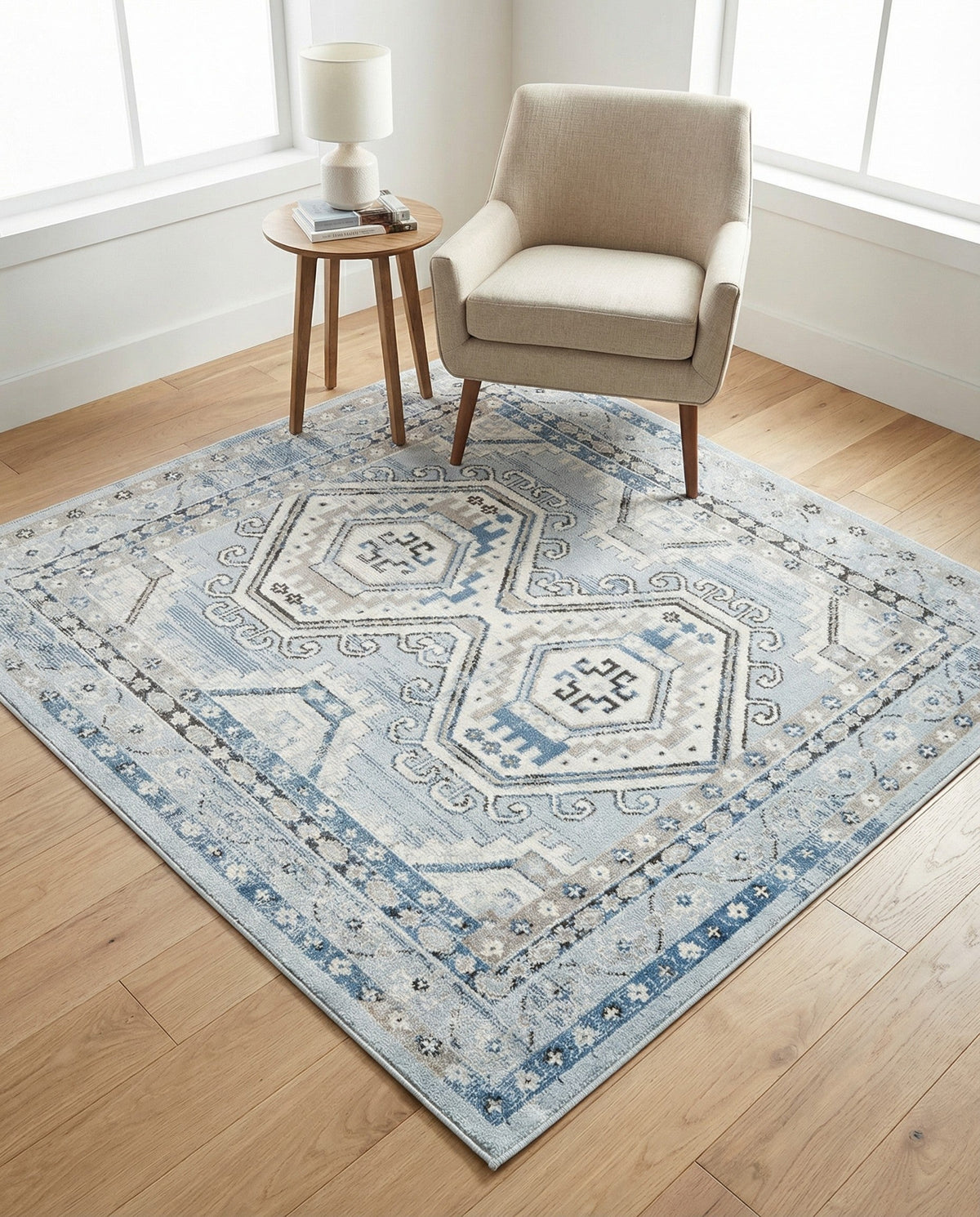 Savannah Elegance Collection Area Rug -  Tybee (Aqua Blue) Square Aqua Blue  lifestyle 96