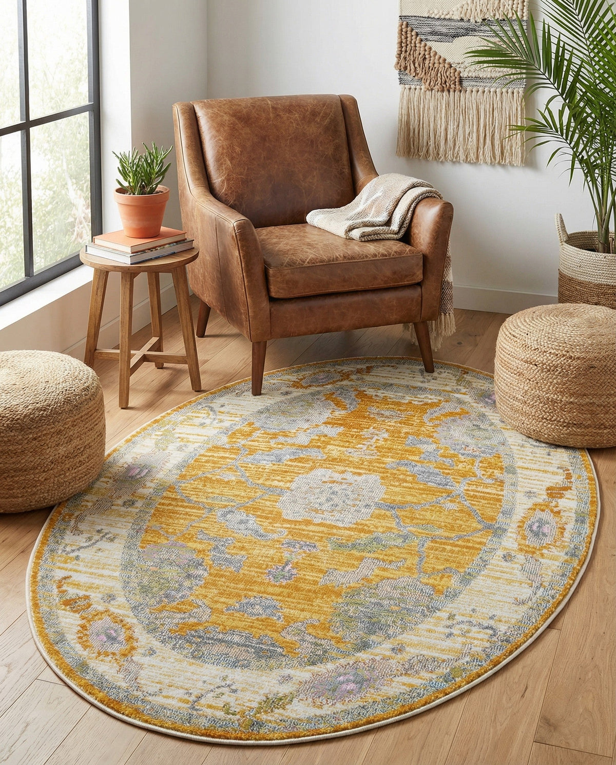 Arcadia Rugs Collection Area Rug - Eden (Yellow) Oval Yellow  lifestyle 89