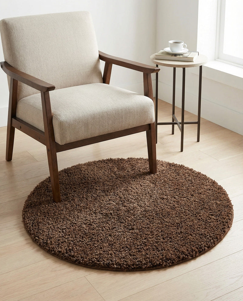 Plush Oasis Collection Area Rug - Serenity (Chocolate Brown) Round Chocolate Brown  lifestyle 46