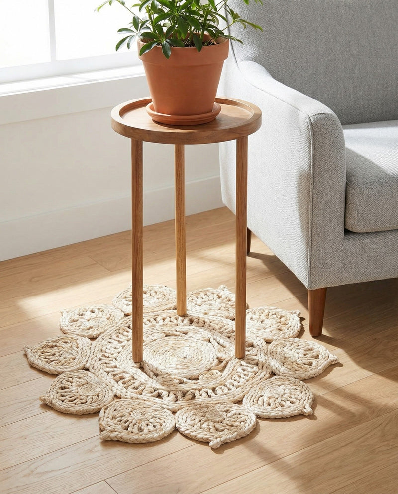 Woven Seaside Jute Collection Area Rug - Coastalhaven (Ivory) Round Ivory  lifestyle 16
