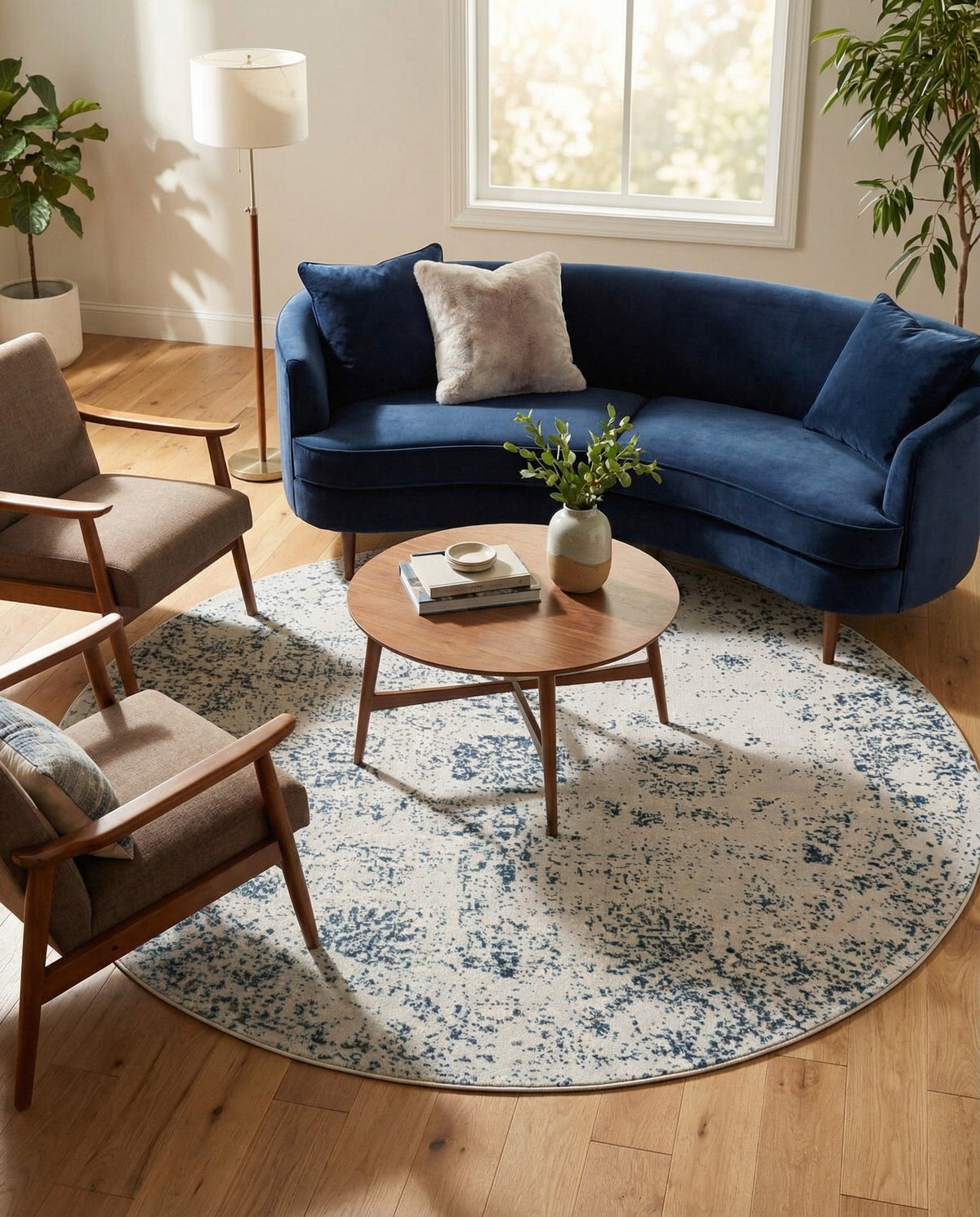 Riviera Elegance Collection Area Rug - Antibes (Light Blue) Round Light Blue  lifestyle 127