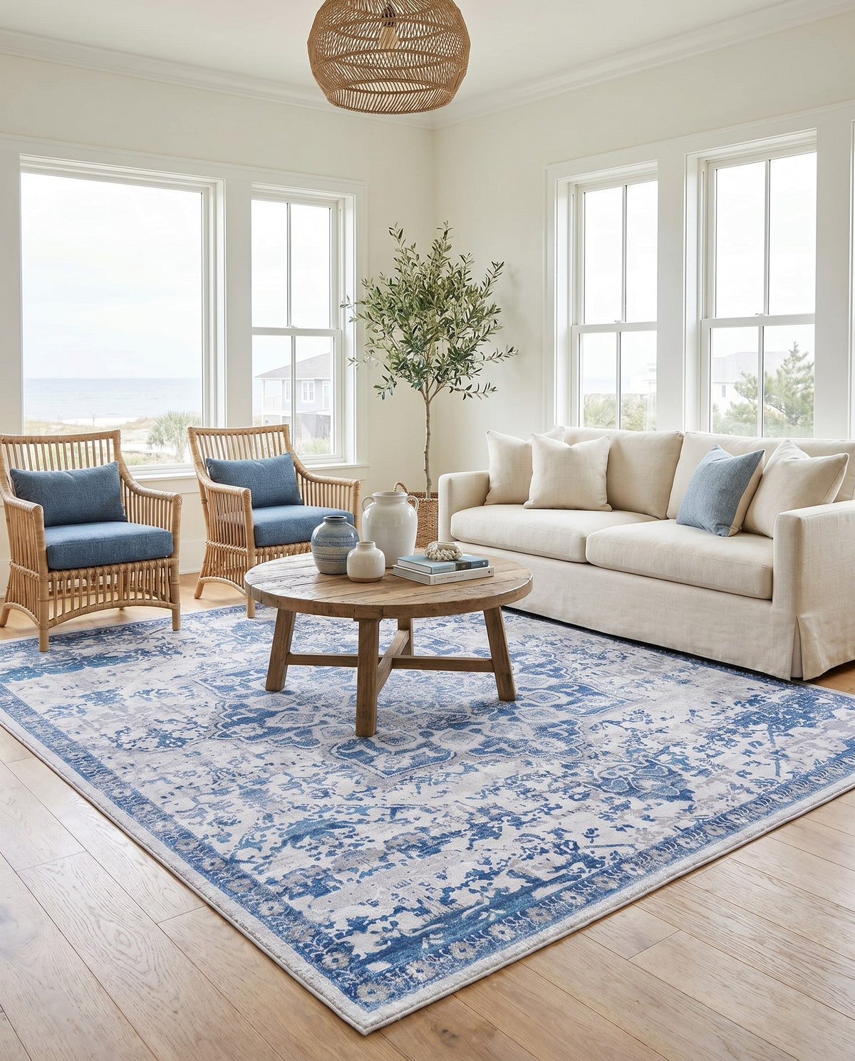 Baroque Era Collection Area Rug - Versailles (Gray Blue) Square Gray Blue  lifestyle 90
