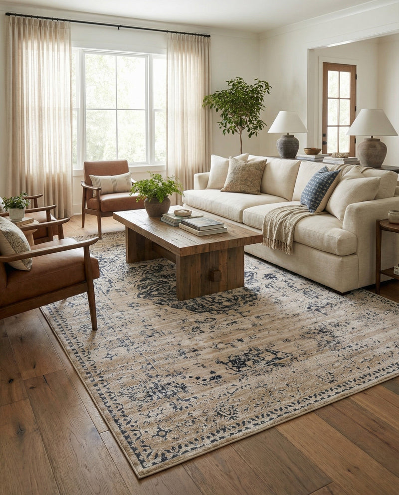 Coastal Manor Collection Area Rug -  Dunes Rectangle Dark Blue  lifestyle 22