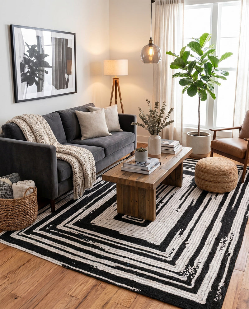 Woven Udaipur Collection Area Rug - Jaipur Rectangle Black and White  lifestyle 15