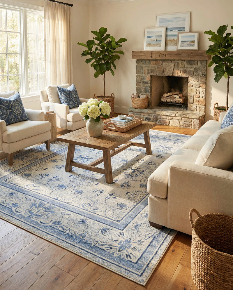 Horizon Collection Area Rug -  Meridian Rectangle Ivory Blue  lifestyle 14