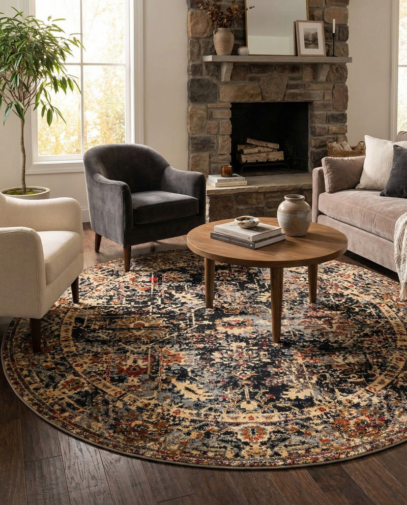 Neptune Elegance Collection Area Rug -  Galatea (Black) Round Black  lifestyle 70