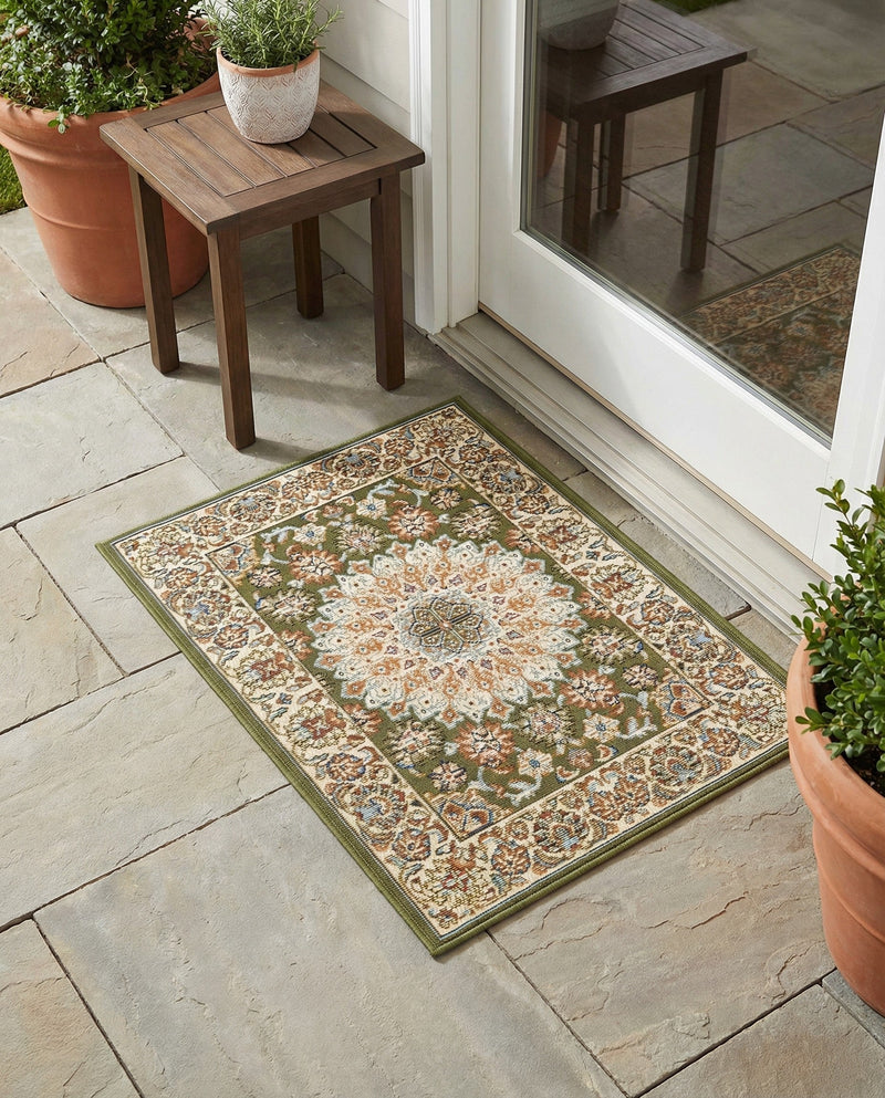 Patio Heritage Collection Area Rug -  Bower Rectangle Green  lifestyle 40
