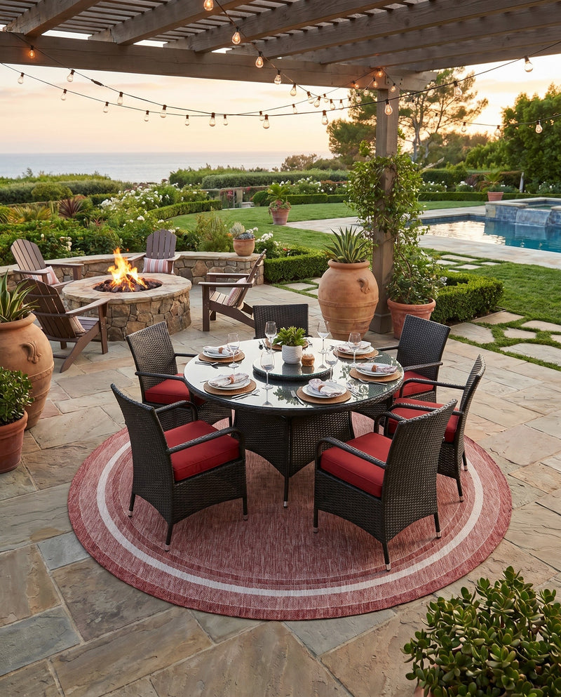 Terrace Fringe Collection Area Rug - Veranda (Rust Red) Round Rust Red  lifestyle 38