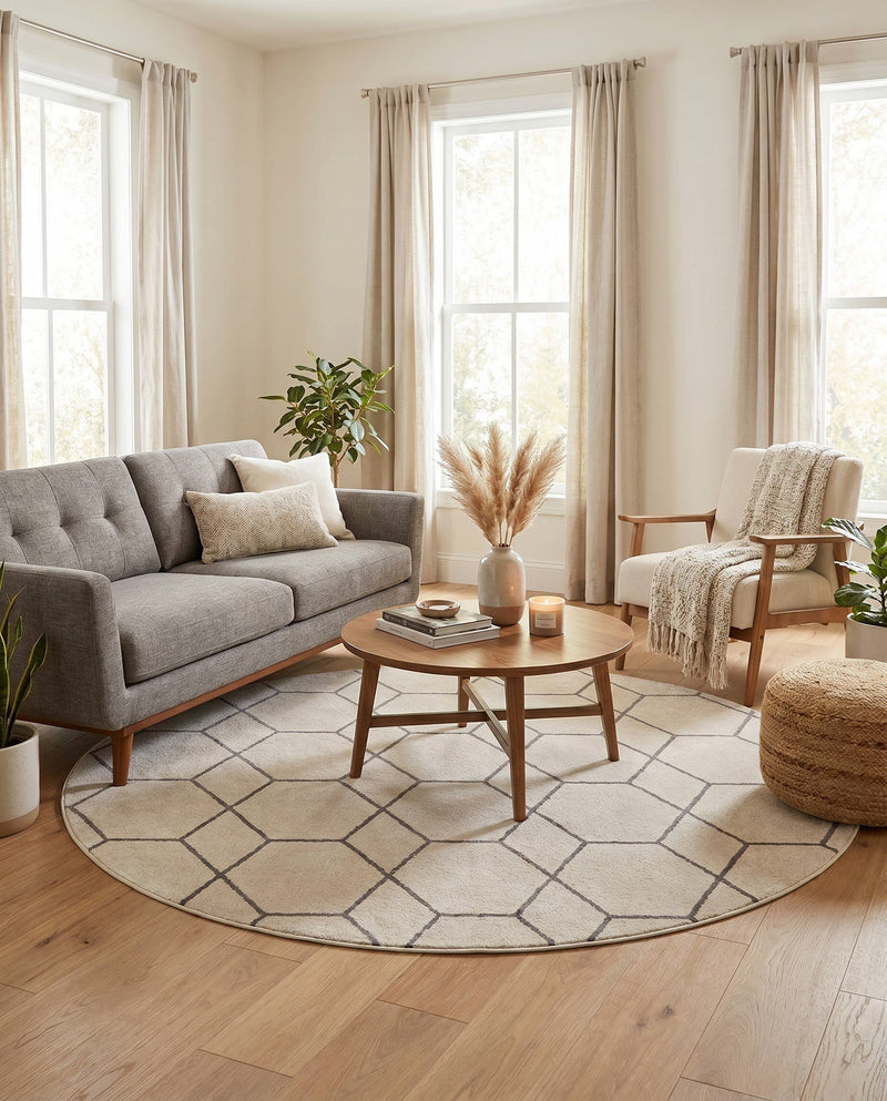 Trellis Mosaic Collection Area Rug - Arborville (Ivory) Round Ivory  lifestyle 93