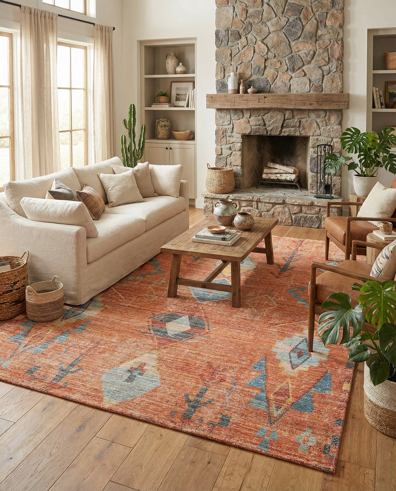 Savannah Threads Collection Area Rug -  Namib Rectangle Rust Red  lifestyle 17