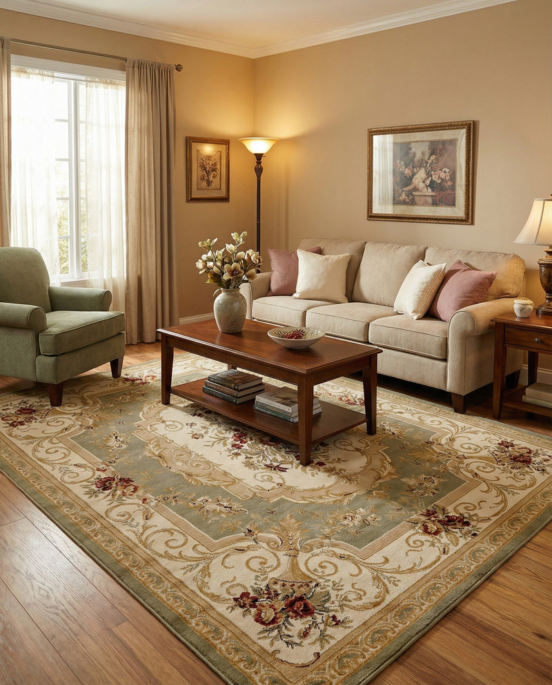 Versailles Elegance Collection Area Rug -  Louveciennes (Green) Rectangle Green  lifestyle 13