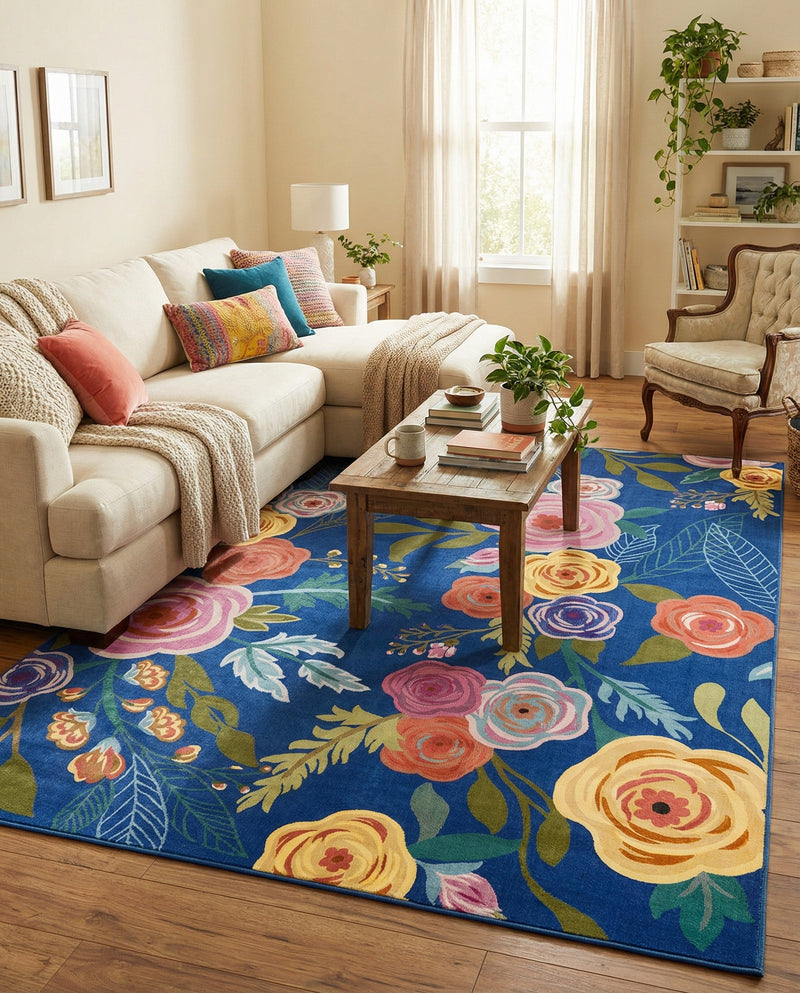 Meadow Breeze Collection Area Rug -  Petal Rectangle Blue  lifestyle 15
