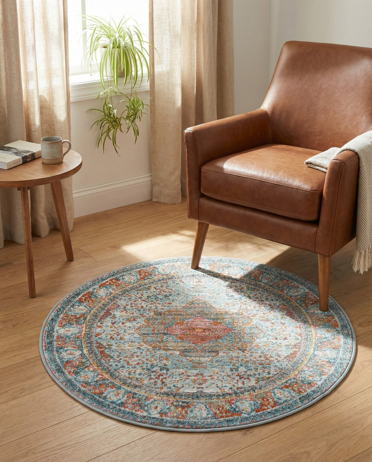 Caribbean Breeze Collection Area Rug -  Floriana Round Light Blue  lifestyle 93